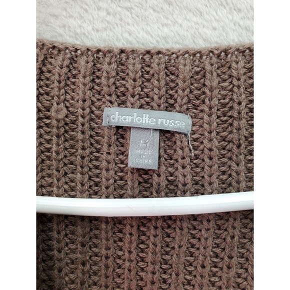 Charlotte Russe Sweater Womens Medium Brown Knit Acrylic Long Sleeve V Neck Slit - Picture 7 of 9